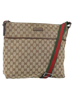 Authentic GUCCI GG Canvas Web Sherry Line Shoulder Bag Beige Silver 189751